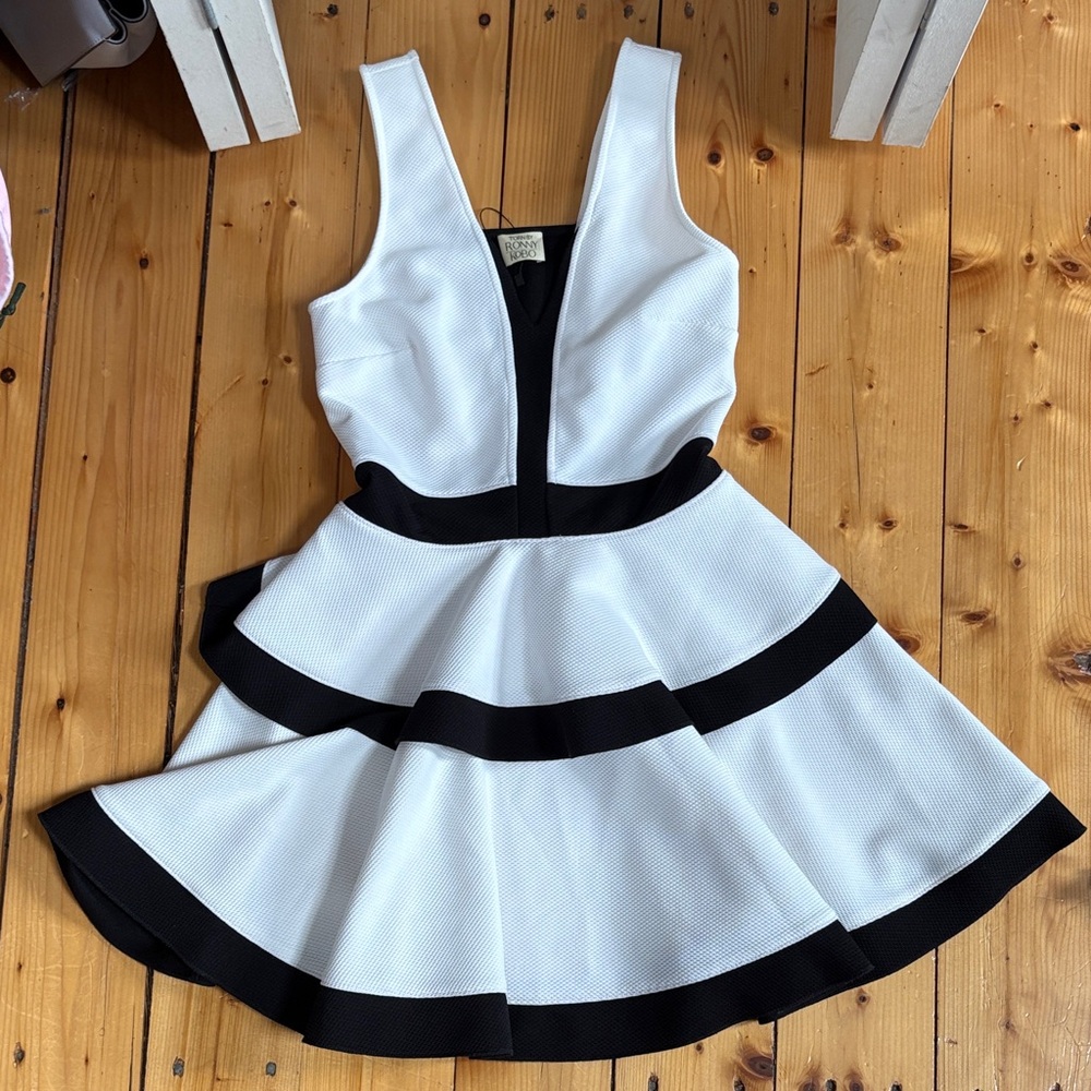 White and Black Fit & Flare Dress - Womens